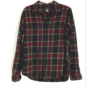 Vintage J. Crew Button Up Shirt Men's M Slim Plaid Dark Gray Green Red Washed